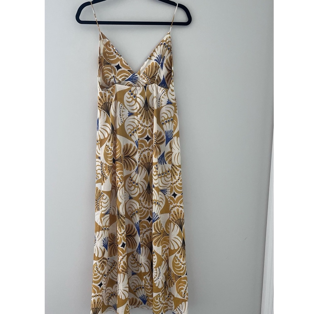 Zara Mustard Print Slip Maxi Dress Boho Resort Vacation Size S - Picture 5 of 7
